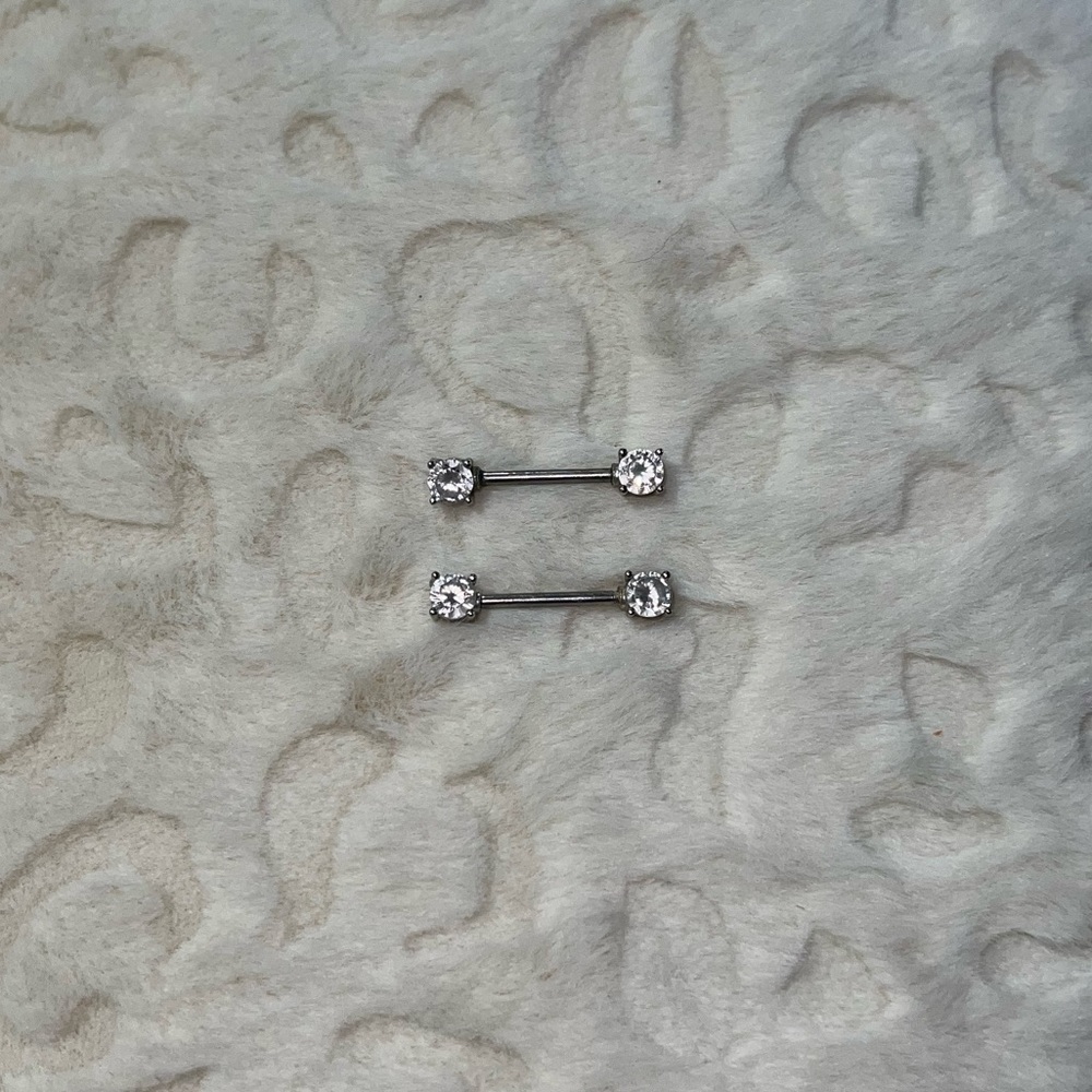 Two Diamond Bar Piercings